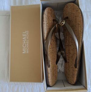 Michael Kors cork bronze flip flops